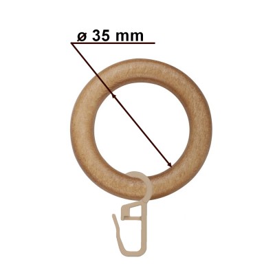 Kroužek s háčkem pro tyč 28mm odstín jasný dub