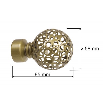 Koncovka pro tyč 25mm Koule Retro zlatá antik
